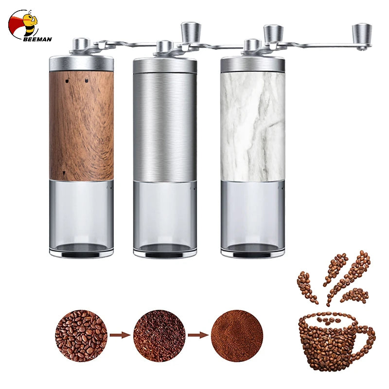 Beeman Commercial Stainless Steel Burr Coffee Bean Grinder Portable Manual Hand Mill for Home or Office Use