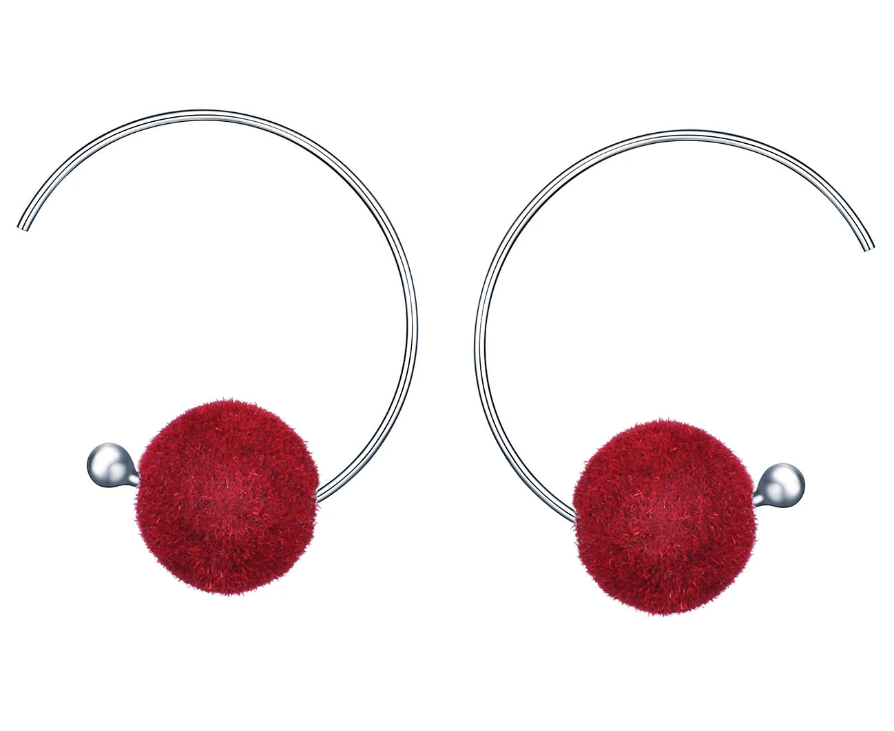 Wholesale S925 Sterling Silver Half Ring Pompom Ball Earrings Gray Red Blue Trendy Hoop Earrings for Women Perfect Gift