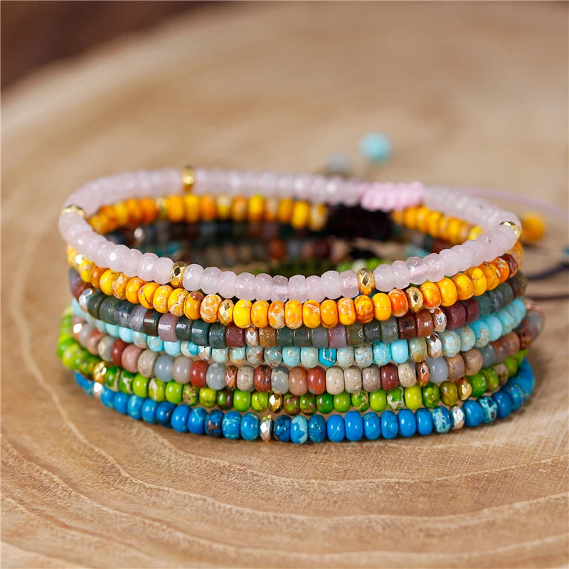 YueTong Natural Stone Beads Tibetan Bracelet for Men Women Yoga Adjustable Rose Quartz Beads Bracelet Dainty Friendship Jewelry