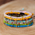 YueTong Natural Stone Beads Tibetan Bracelet for Men Women Yoga Adjustable Rose Quartz Beads Bracelet Dainty Friendship Jewelry