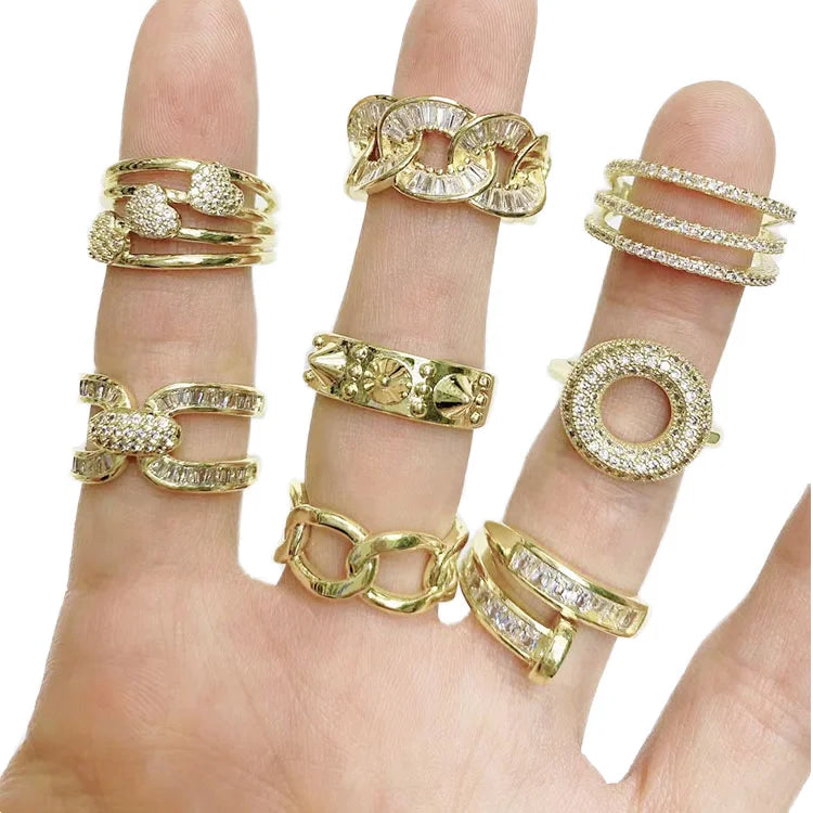 RM1382 Chic 18k Gold CZ Baugette Cluster Heart Spike Rings for Ladies Girls