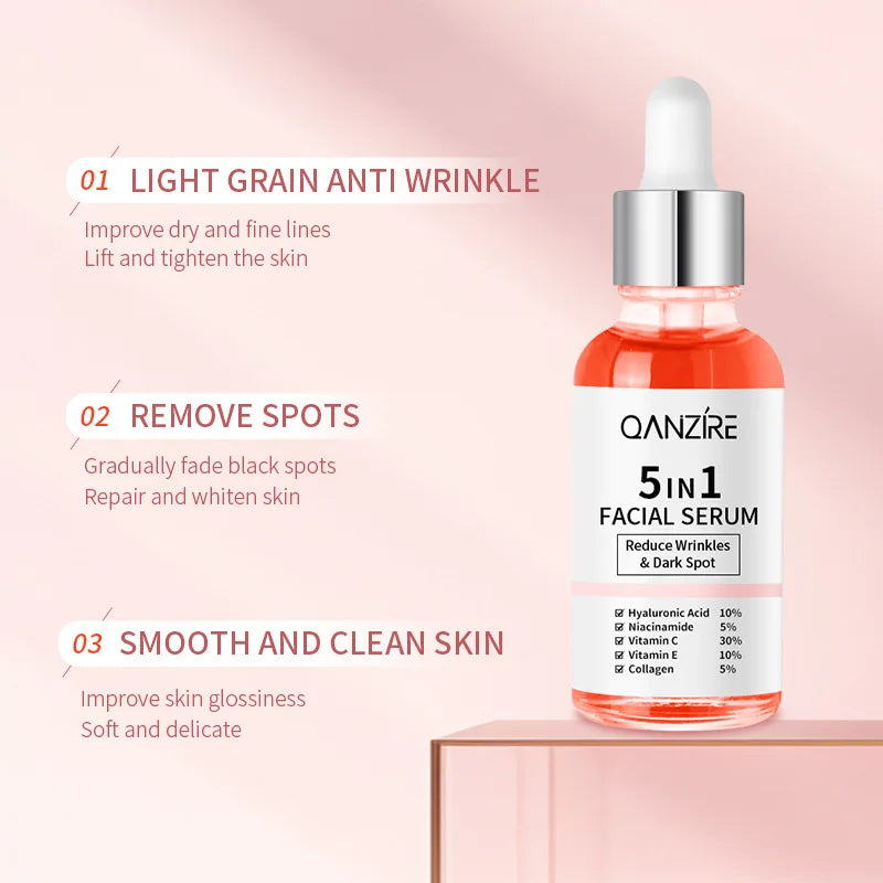 Whitening Moisturizing Serum Anti-Aging 5-in-1 Collagen Niacinamide Hyaluronic Acid Vitamin C Vitamin E Facial Care