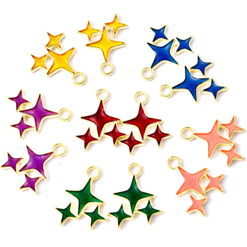 YuenZ Alloy Metal Enamel Mother Child Stars Charms KC Gold Pendant for Earrings Necklace DIY Jewelry Making 17*14mm W201