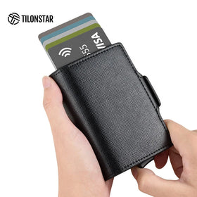 Custom Printed Logo Wallet Leather for Men Tarjetero Cartera Card Holder Pop up Metal Wallet