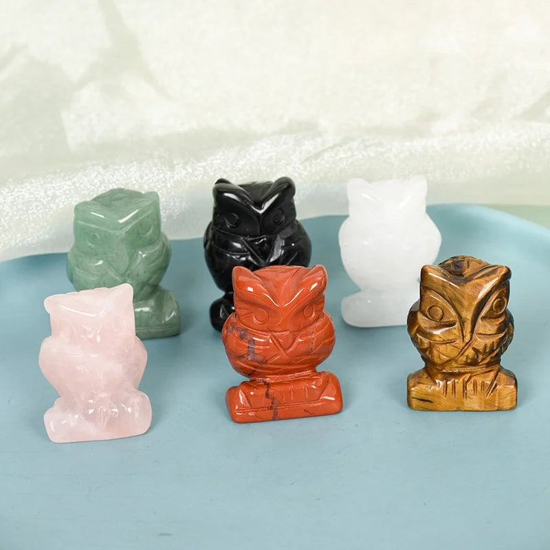 Natural Gemstone Folk Crafts Animal Figurine Quartz Hand Carved Healing Stone Crystals Owl