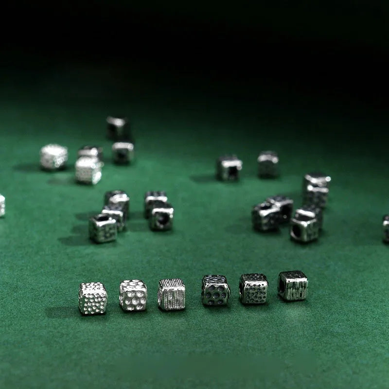 Retro 925 Sterling Silver 2.8mm Irregular Concave Surface Cube Charm Beads for Jewelry Making Accessories