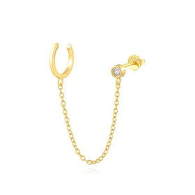 New Design Fashion S925 Sterling SIlver Single Zircon Clip Tassel Earring Jewelry for Women