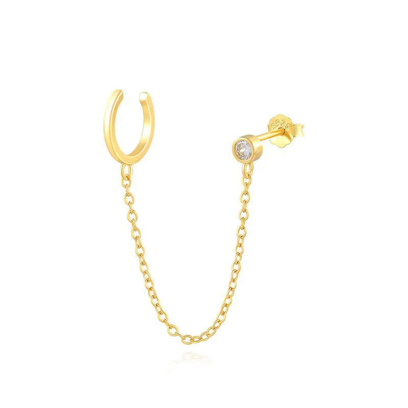 New Design Fashion S925 Sterling SIlver Single Zircon Clip Tassel Earring Jewelry for Women