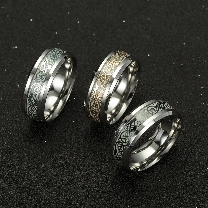Cross-border European and American Hot Titanium Steel Jewelry Wholesale Luminous Dragon Ring