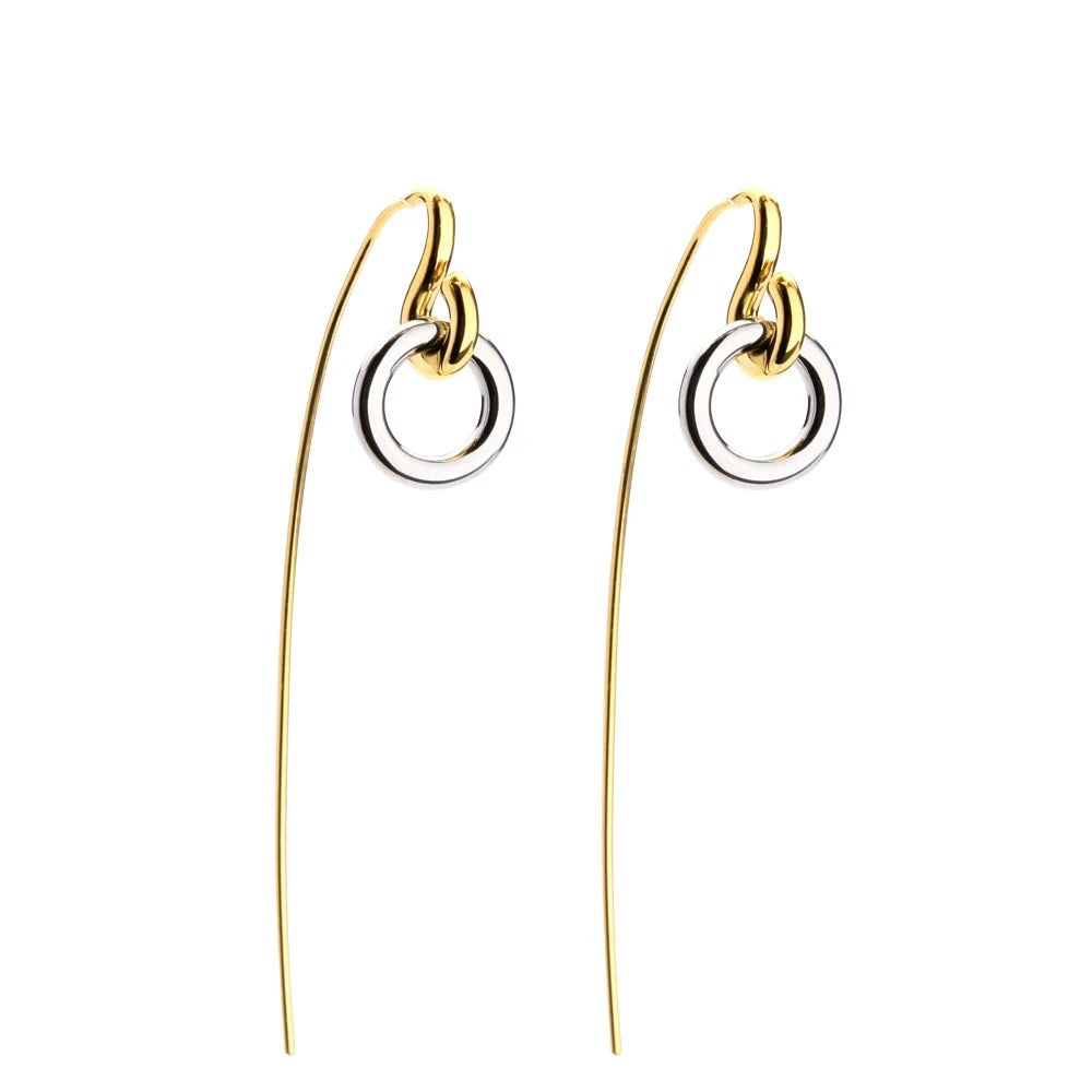 Charm Round Dangle Earrings Gold & Silver Color Long Drop Earrings for Women Jewelry Pendientes Brincos Grandes Oorbellen