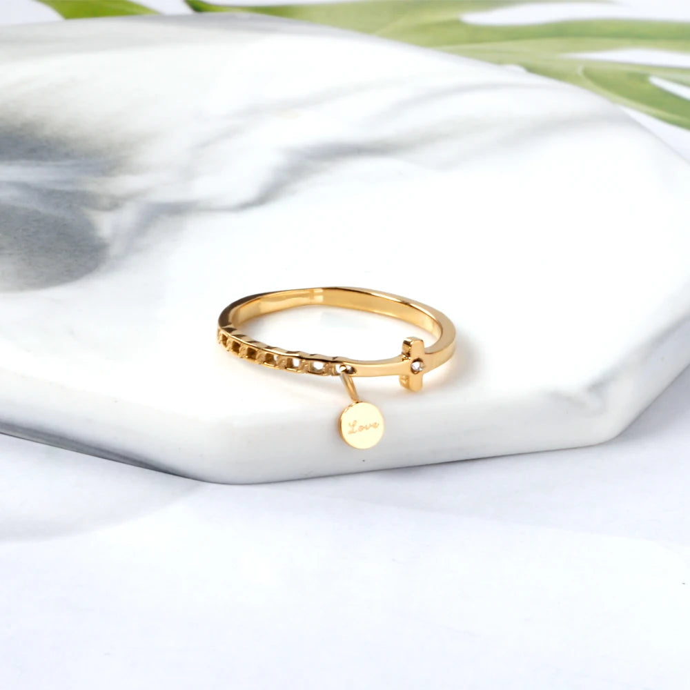 Romantic Love & Faith Ring 18K GP Stainless Steel with Pendant Gift for Anniversary Birthday Baptism Standard Sizes Bulk