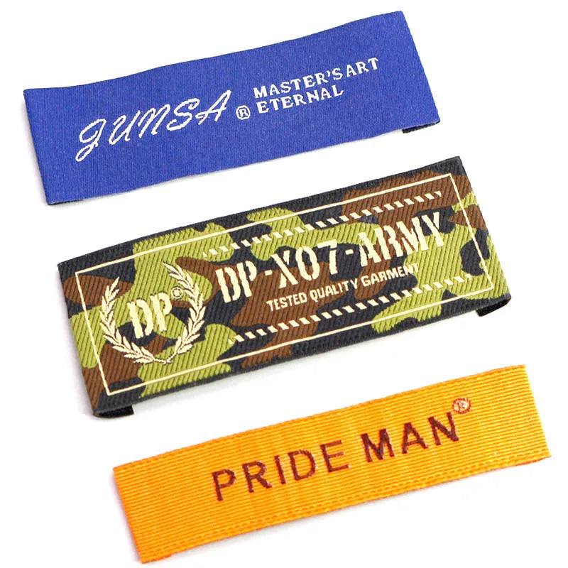 Customized Design Woven Damask logo Tag Wholesale Fabric Neck Label Clothing Main Labels Maker Garment Gold Metallic Woven Label