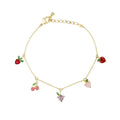 Gold Plated Brass Fruit Charm Bracelet Women Trendy Zircon Cherry Peach Jewelry Cute Fashionable Summer Beach Party Accessories