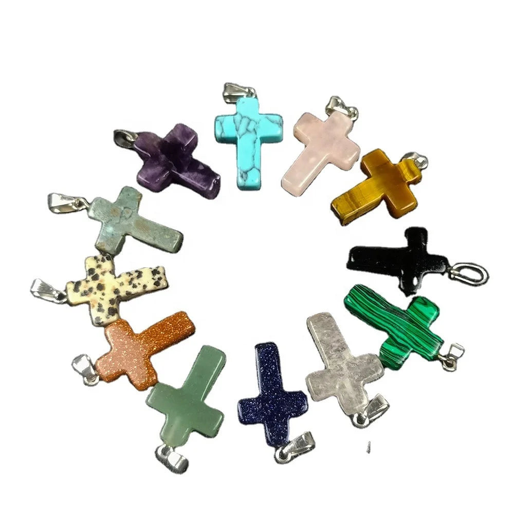 DIY Wholesale Nature Crystal Necklace Cross Pendant Bulk Beautiful Cross Pendant Jewelry for Gift Craft