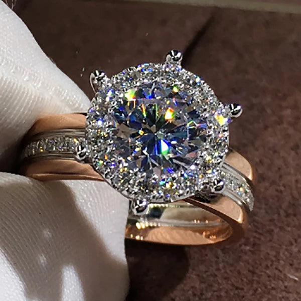 CAOSHI Extra Large Gemstone Diamond Sparkling Zircon Engagement Rings Bride Women Bicolor Rings Silver Formal