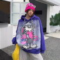 H41087 Bugs Bunny Graffiti Plus Fleece Hoodie Women Design Fashion Large Version of Relaxed Casual Hoodie