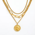 Fenny Wholesale 18K PVD Plated No Fade Trend Multi-layer Coin Portrait Pendant Sweater Chain Stainless Steel Necklace for Women