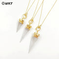 WT-N1463 Wholesale Fashion 18K Real Gold Plated Natural Crystal Quartz Point Energy Healing Bullet Stone Necklace