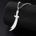 Islamic Muslim Jewelry Fashion Hazarat Imam Ali Zulfiqar Sword Necklace Arabic Calligraphy Talisman Amulet Religious Necklace