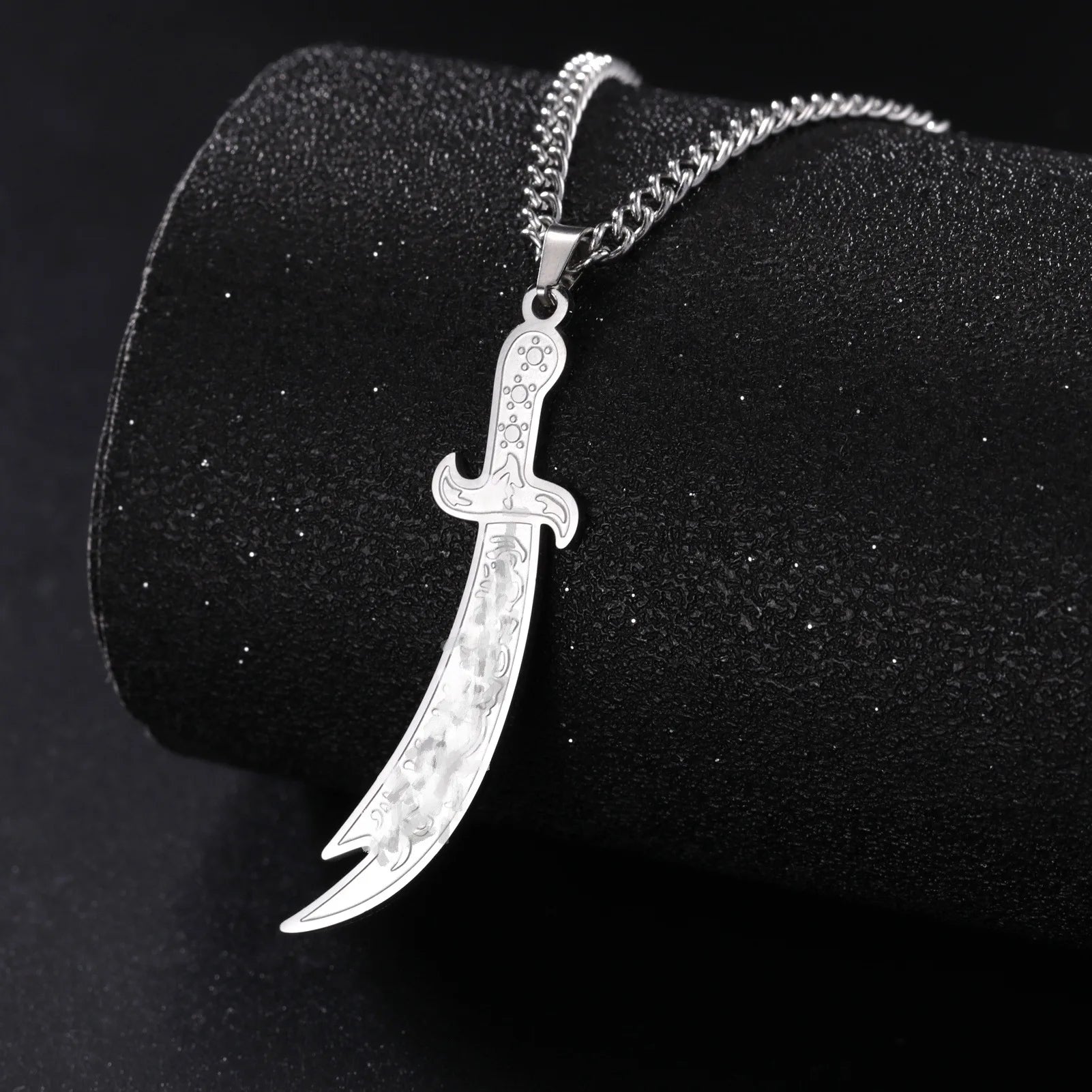 Islamic Muslim Jewelry Fashion Hazarat Imam Ali Zulfiqar Sword Necklace Arabic Calligraphy Talisman Amulet Religious Necklace