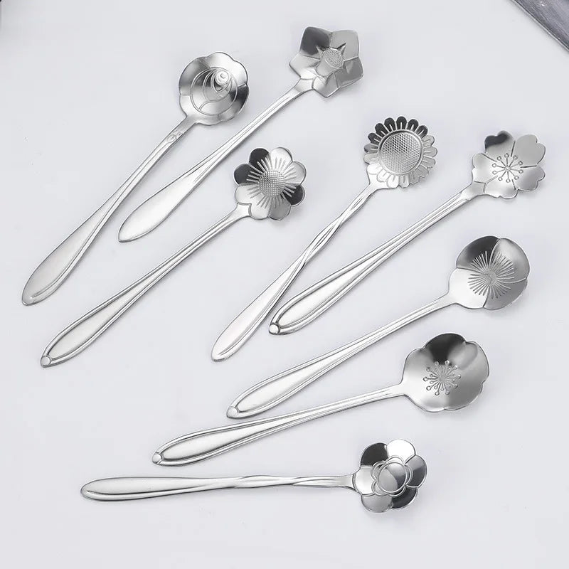 New Product Spoon Set Stainless Steel  Creative Coffee Spoon Cherry Rose Shape Spoon Desert Tea and Coffee