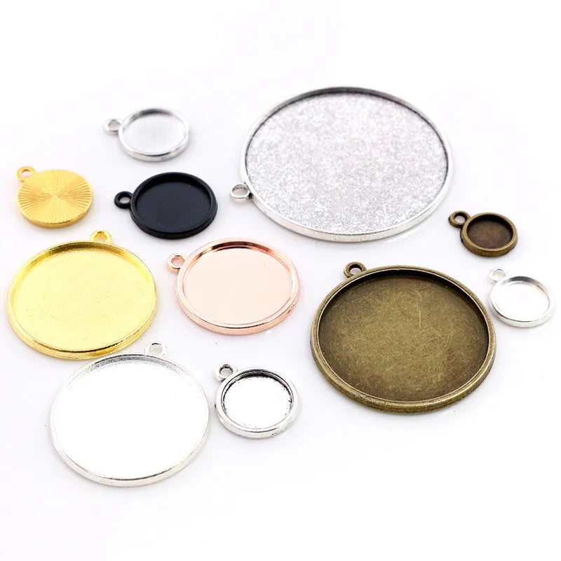 5-50pcs/lot 8-40mm Inner Size Classic 7 Colors Plated One Sided Single Hanging Simple Style Cabochon Base Setting Charms Pendant