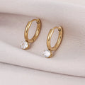 18K Round Gold Plated Stainless Steel CZ Jewelry Cubic Zirconia Delicate Pendant Hoop Huggie Earrings for Women