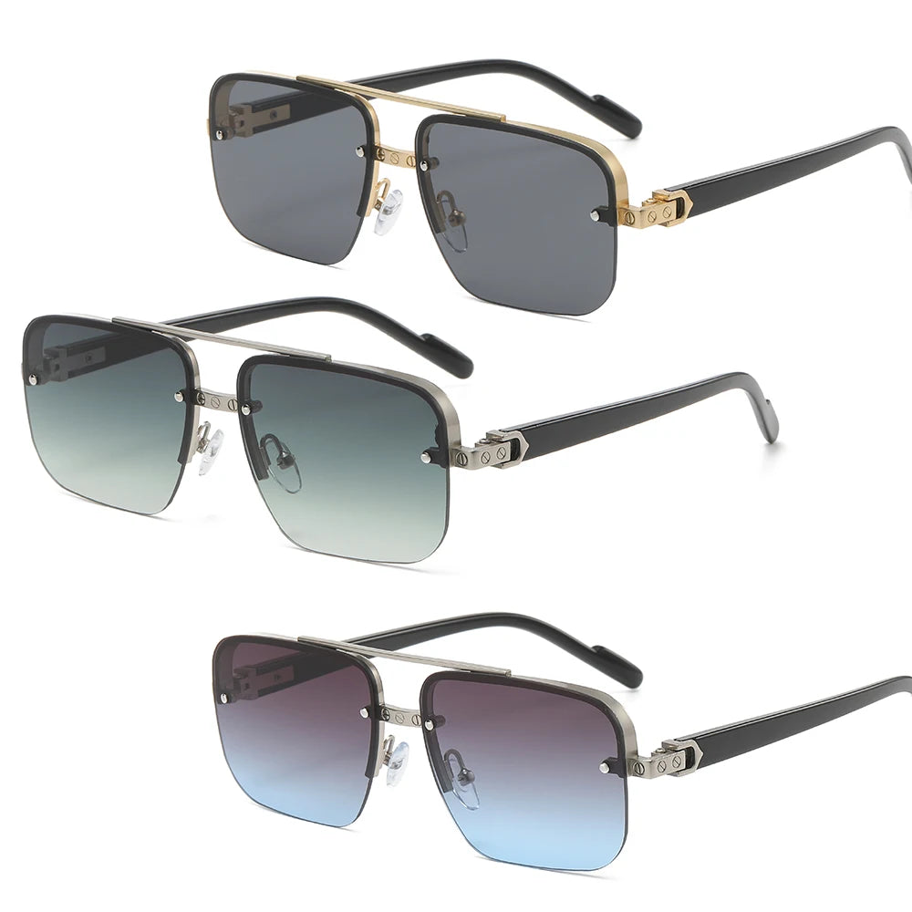 2024 New Arrivals Fashion Oversized Rectangle Metal  Rimless Sun Glasses  Custom logo  Shades Sunglasses for Women