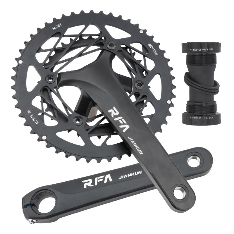 JIANKUN RFA Folding Bike Crankset 34/50t Double Disc Aluminum Alloy 22 Speed 170mm for Mountain Bikes Road Bikes & BMX