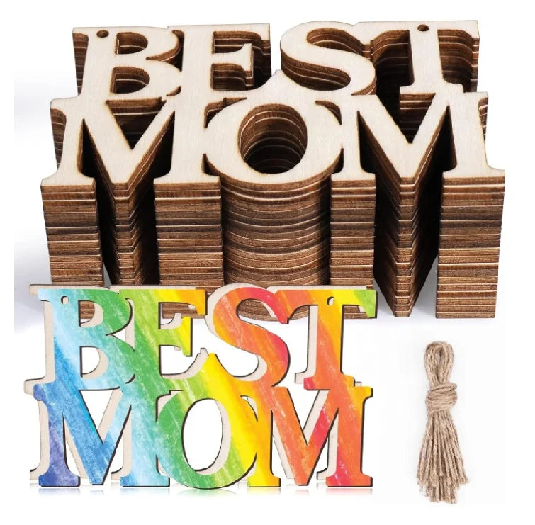 Best Seller Wood Cutouts Letters Ornaments Tags  Mothers Day Crafts  20Pcs BEST MOM Unfinished Wood Crafts