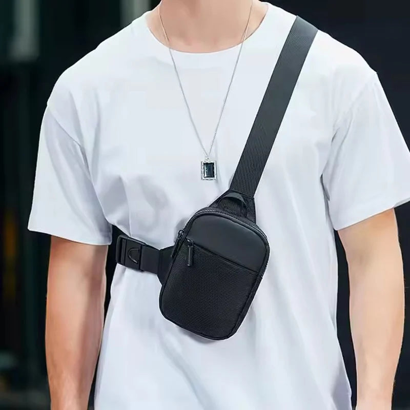 Men's Fashion Mobile Phone Bag with Niche Personality Polyester Chest Bag