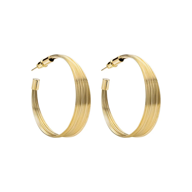Vintage Gold Plated Brass Big Circle Hoop Earrings Women Multi-layer Wire Ring Strand Trendy Anniversary Jewelry