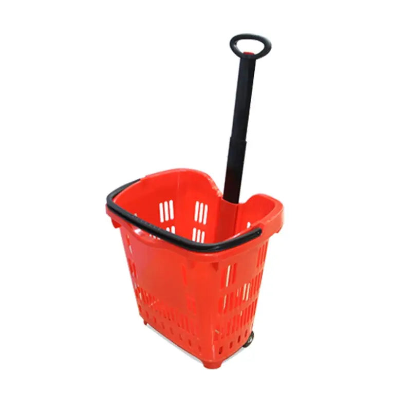 RUNDA-PW603 Single Pull Rod and One Handle with 4 Wheels Shopping Basket Plastic Can Load 40 Liters Rz
