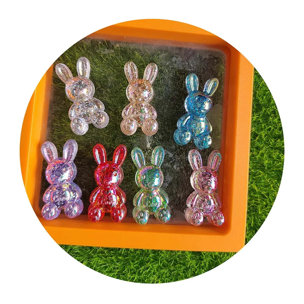 100Pcs/Lot 19*37MM Colorful Glitter Mixed Easter Rabbit Charms Flatback Cabochons for DIY Craft Jewelry Making Ornament
