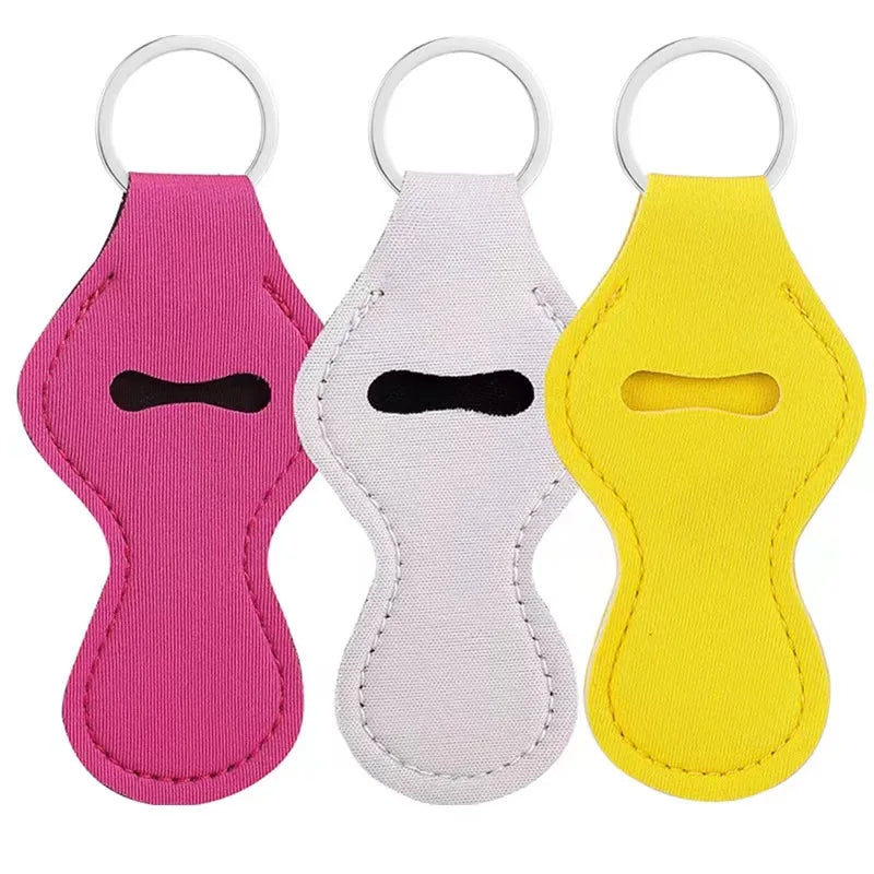 Sublimation Blank Lip Balm Holder Key Chain Neoprene Portable Key Chain Lipstick Protection Case Key Chain Ring Hook