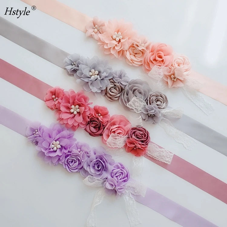 Bridal Sashes Belt with Flower Wedding Bridal Dress Belt Flower Girls Dress Sashes Mummy to Be Photo Props HS1072