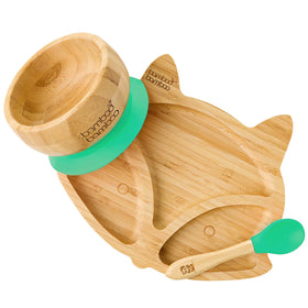 Cute Fox Tableware Babies Learn to Eat Silicone Baby Feeding Set Bamboo Baby Plate with Spoon