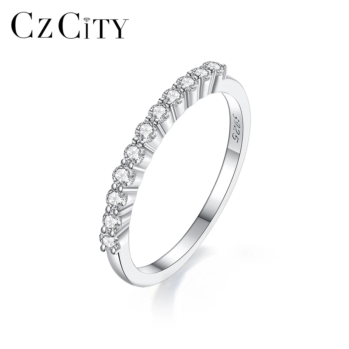 CZCITY Fashion Trendy Wedding Woman Silver 925 Sterling Engagement Diamond Real Jewelry Moissanite Band Ring