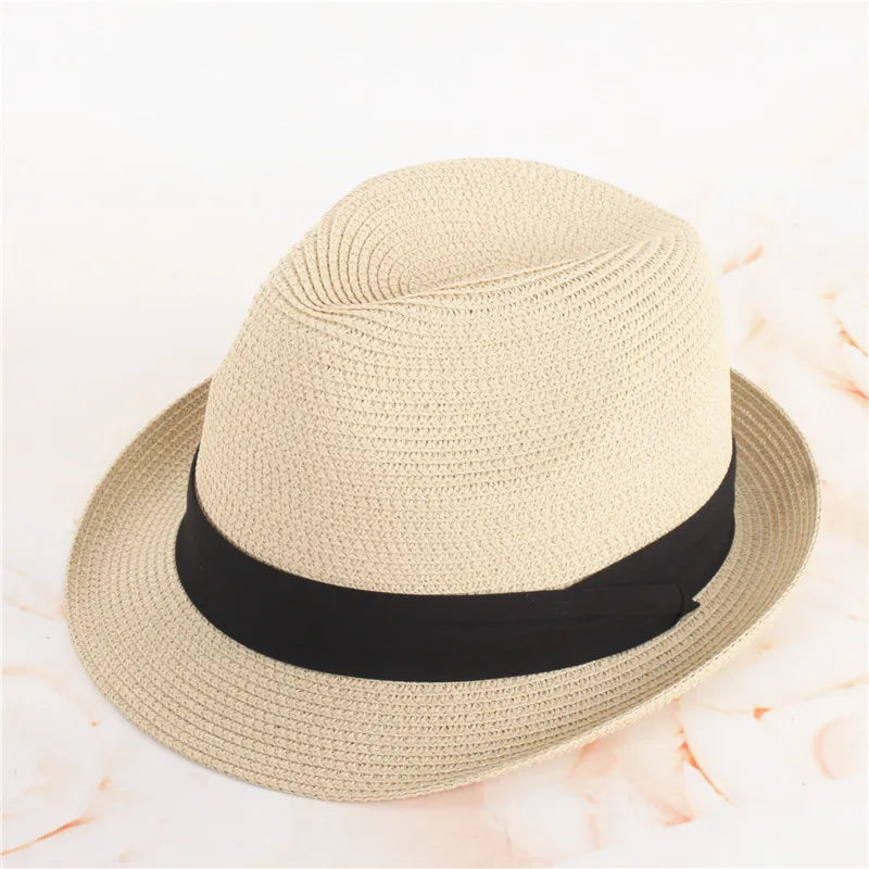 SH-0027 Great Gatsby Jazz Cap Trilby Sun Hat 1920s Style Fedora for Women Men Boys Striped Paper Material for Beach Party Use