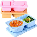Silicone Reusable Snack Containers with Lids Double Compartment Snackle Box Containers Salad Dressing Sauce Seasoning Container