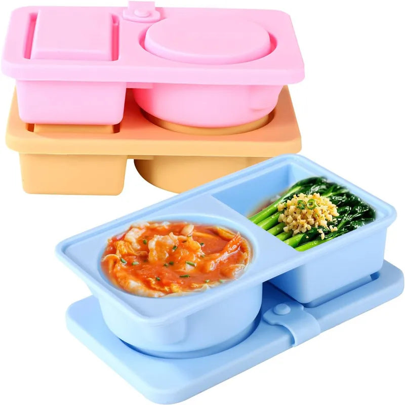 Silicone Reusable Snack Containers with Lids Double Compartment Snackle Box Containers Salad Dressing Sauce Seasoning Container