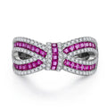 Ins Hot Sale 3D Bow Cz Diamond Ring Red Ruby Corundum Ring 925 Silver Bow Ring