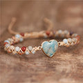 Boho Heart Charm Double Layers Weaving Imperial Jasper Beads Bracelets Macrame Yoga Friendship Lover Jewelry Wholesale