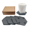 Wholesale Custom Classic Style Eco-Friendly Set of 4\" Natural Black Rough Edge Blank Hexagon Slate Stone Coasters for Drinking