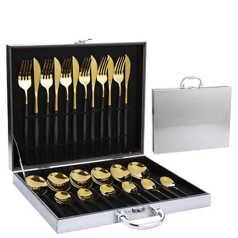 Gold Restaurant Stainless Steel Cutlery 24pcs Set With Case