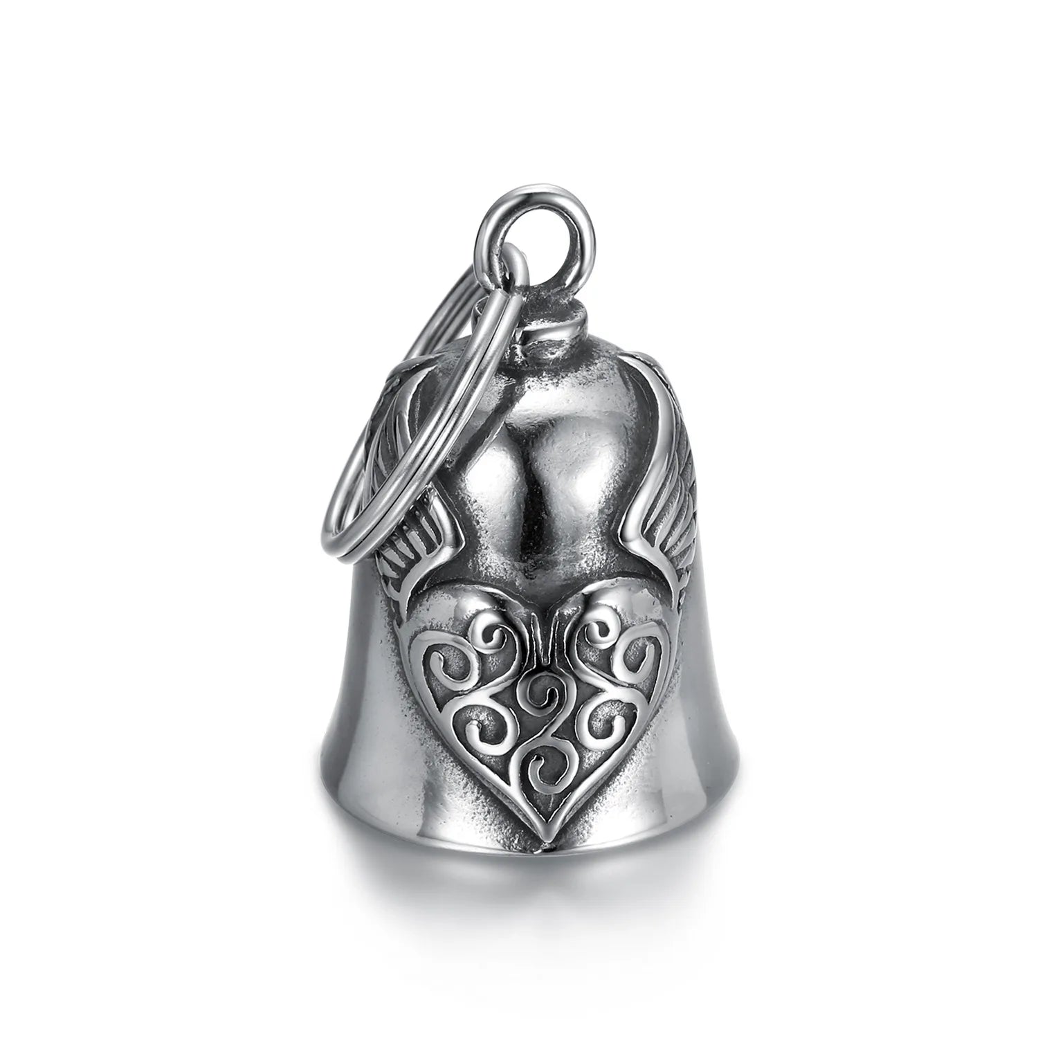 Guardian Motorcycle Bell Angel Wing Spirit Gremlin Heart Design Key Ring Elegant Diamond Pearl Accent for Gift Party Accessory