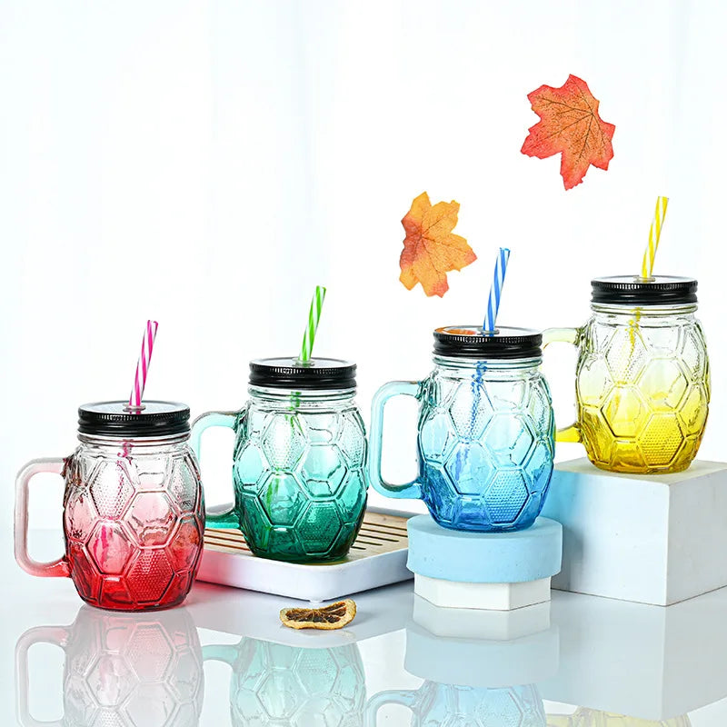 Football Cup Spot Wholesale Beer Glass Drinking Cup 480ml Milk Glass with Handle Creative Coffee Mug with Lid