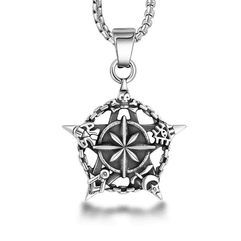 Hiphop Pendant Stainless Steel Factory Five Pointed Pendant Necklace Star Flower Jewelry for Men Birthday Gift
