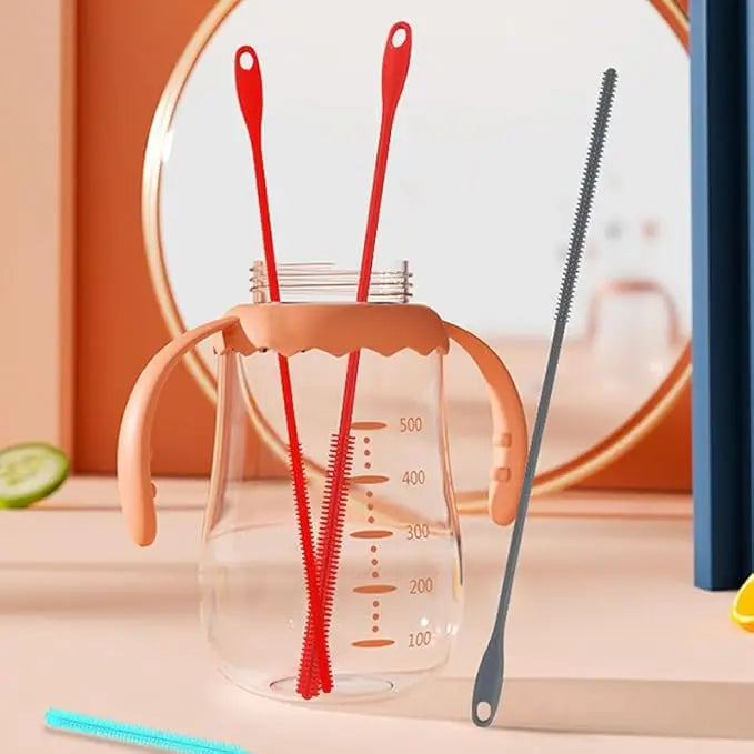High-Density Extra Long Reusable Silicone Straw Cleaner Brush Metal Glass Cleaning Tools with Convenient Brush Straws