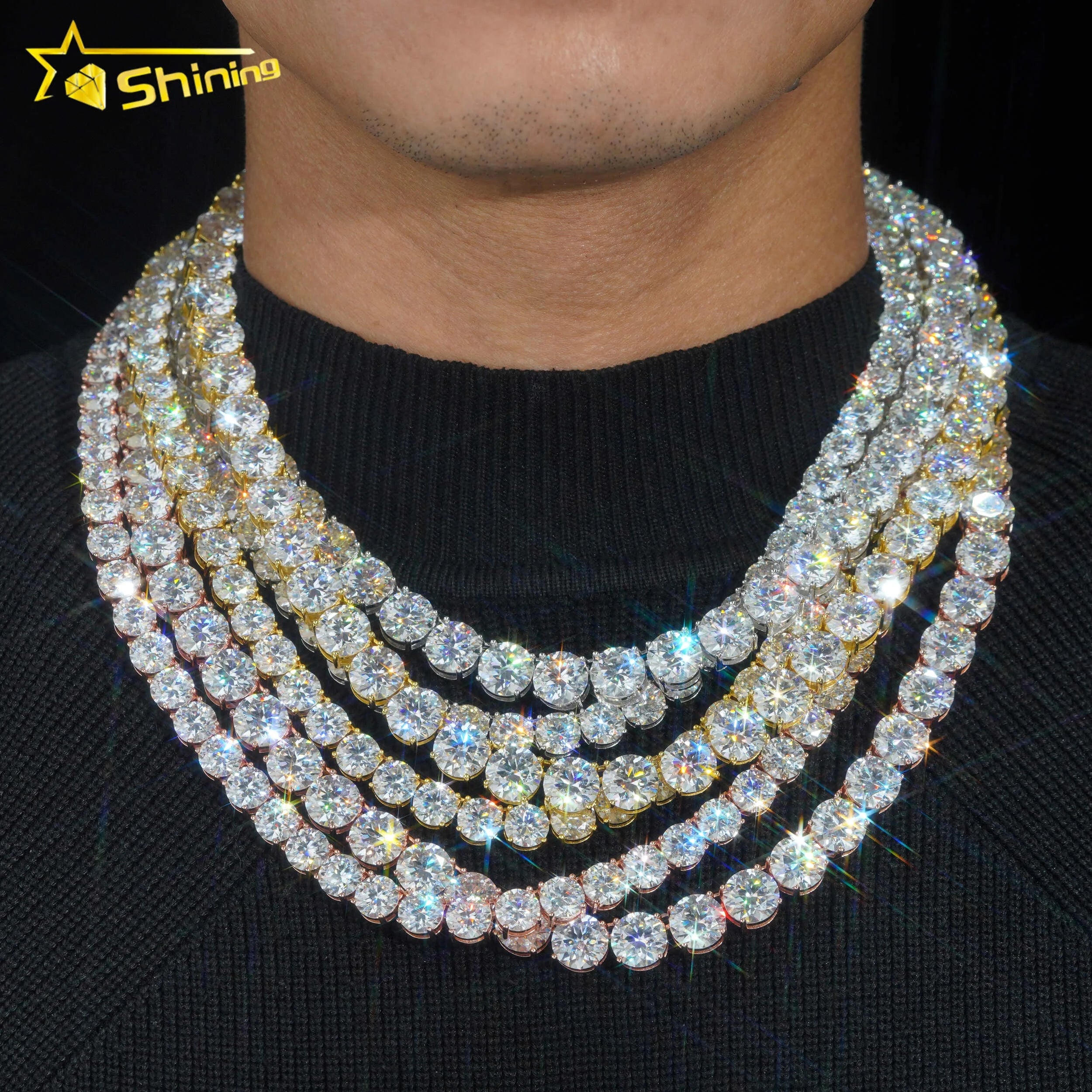 Hot Sale Rapper D VVS Diamond 8MM 10MM Tennis Necklace Bracelet 925 Sterling Silver Hip Hop Moissanite Tennis Chain